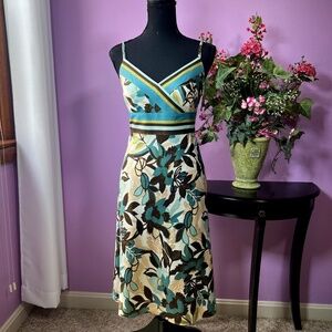 ANN TAYLOR Double Strap Teal/Olive/Brown/Cream Floral V-Neck Sundress + Sweater